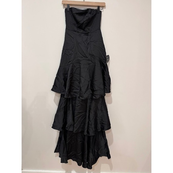 Lulus Black Strapless Tiered Ruffle Maxi Dress XS Evening Formal - Picture 2 of 12
